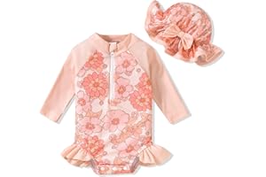 Aalizzwell Baby Girls Long Sleeve One Piece Swimsuit with Hat