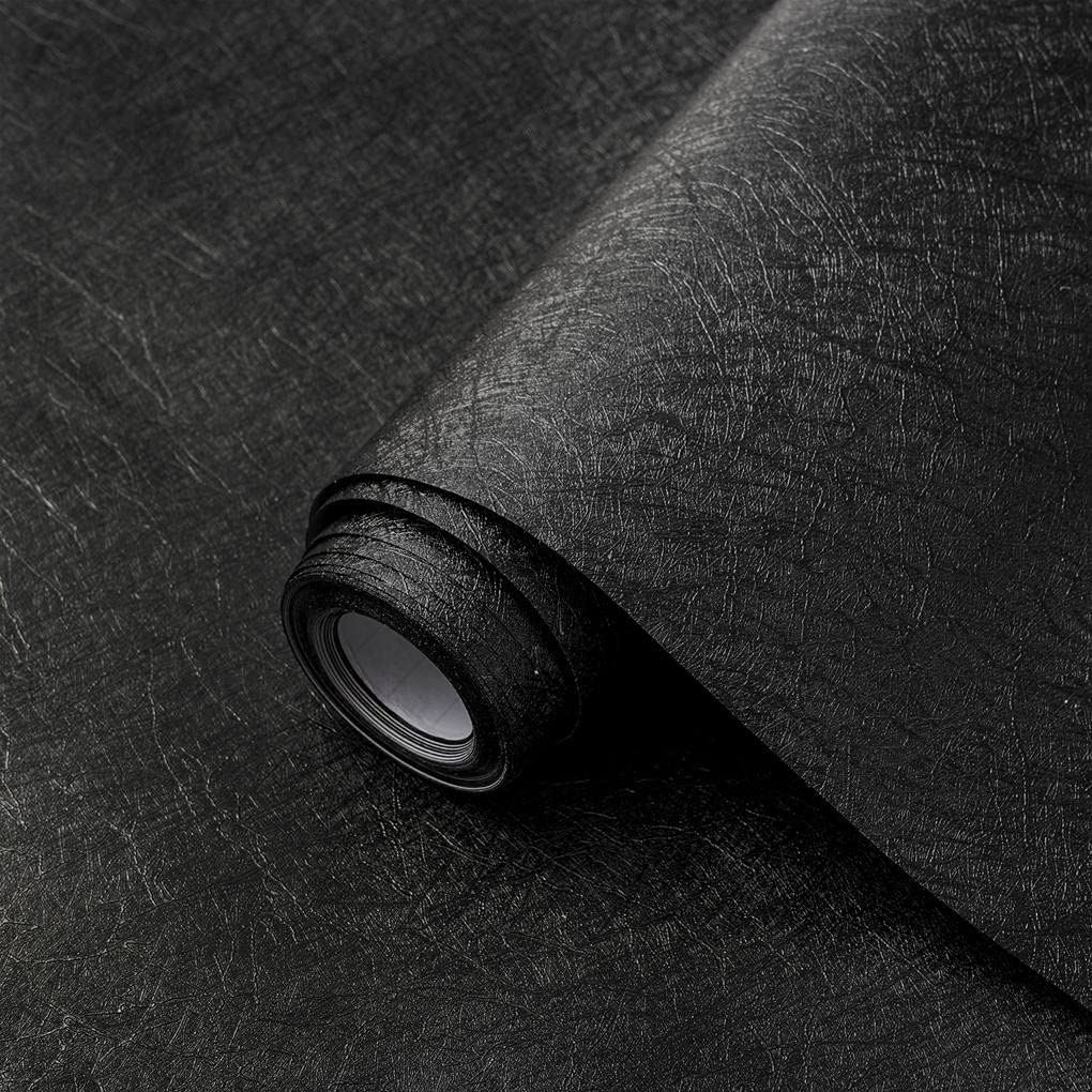 Arthome Peel and Stick Wallpaper 60cmx508cm Black Embossed Contact Paper,Silk Textured Vinyl Decorative Sticker for Living Room,Bedroom,Countertop Cabinets,Removable Contact Paper Wall Covering