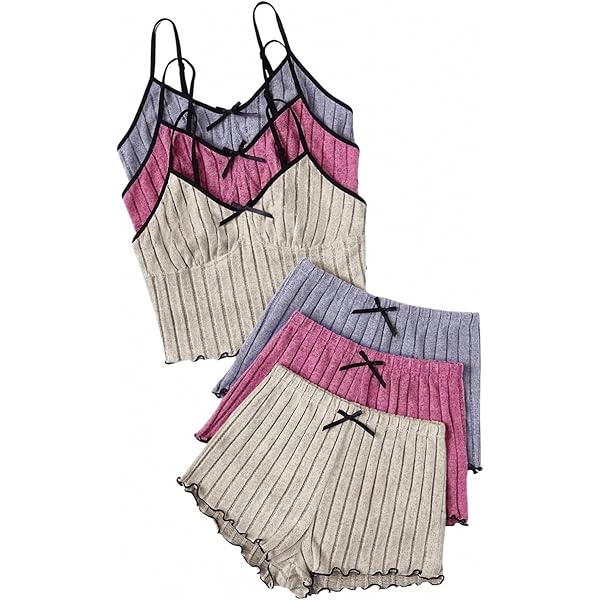 Floerns Women's 2-Piece Cartoon Lettuce Trim Pajama Set - Cami Crop Top & Shorts Lounge Wear