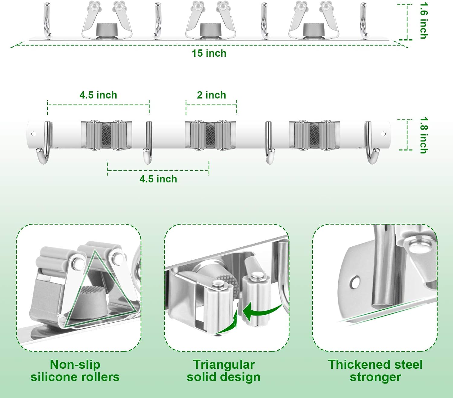 Kulemax Mop and Broom Holder Wall Mount Heavy Duty, Premium Stainless Steel Utility Rack for Tools Hanger, Metal Broom Closet Organizer for Home, Garage, even Outdoor: Home Improvement