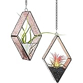 Stained Glass Hanging Plant Terrariums, 2 Packs Geometric Window Planters with Chain for Windowsill Decor Small Succulent Tillandsia Glass Terrarium Minimalist Air Plant Holders