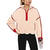 Yanekop Womens Quarter Zip Pullover Sherpa Fleece Jacket Oversized Zip Up Sweatshirt Half Zip Pullover Fuzzy Outerwear