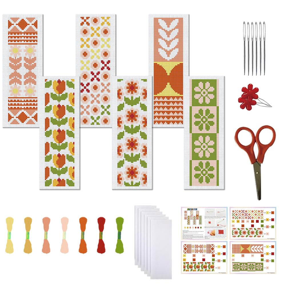 FREEBLOSS 6 Set Bohemian Cross Stitch Bookmark Kit, Geometric Pattern DIY Bookmarks Cross Stitch Kits for Beginners, Stamped Embroidery Bookmarks, Cross Stitch Kits for Adults