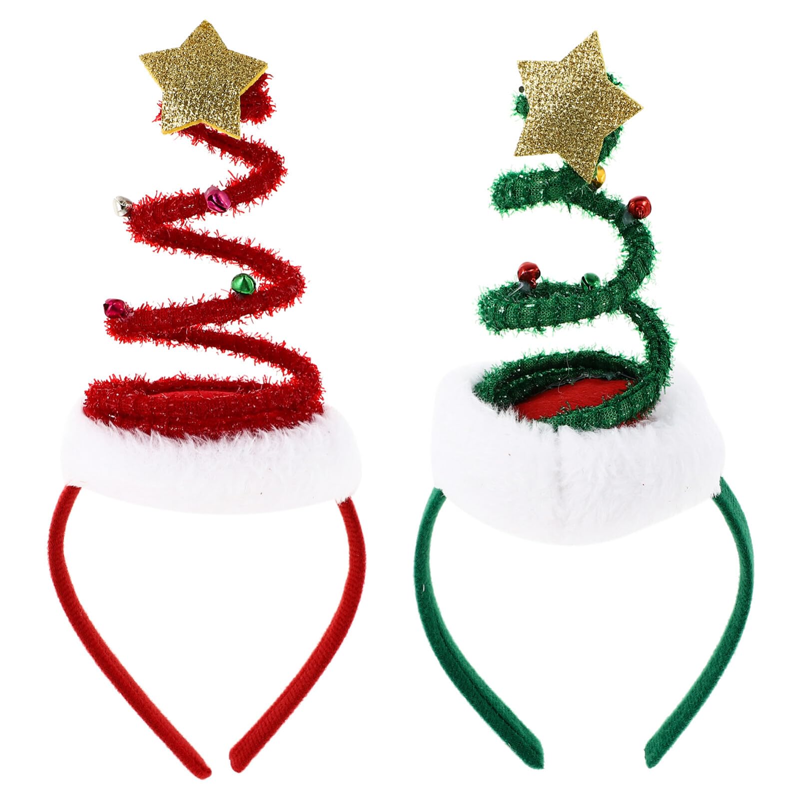 FRCOLOR Christmas Tree Headband, 2pcs Springy Christmas Headband Santa Hat Headbands Holiday Party Hair Bands for Kids Adults