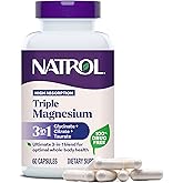 Natrol Triple Magnesium Complex Supplement, Glycinate, Citrate & Taurate 200mg High Absorption, Support Whole Body Wellness, 60 Capsules