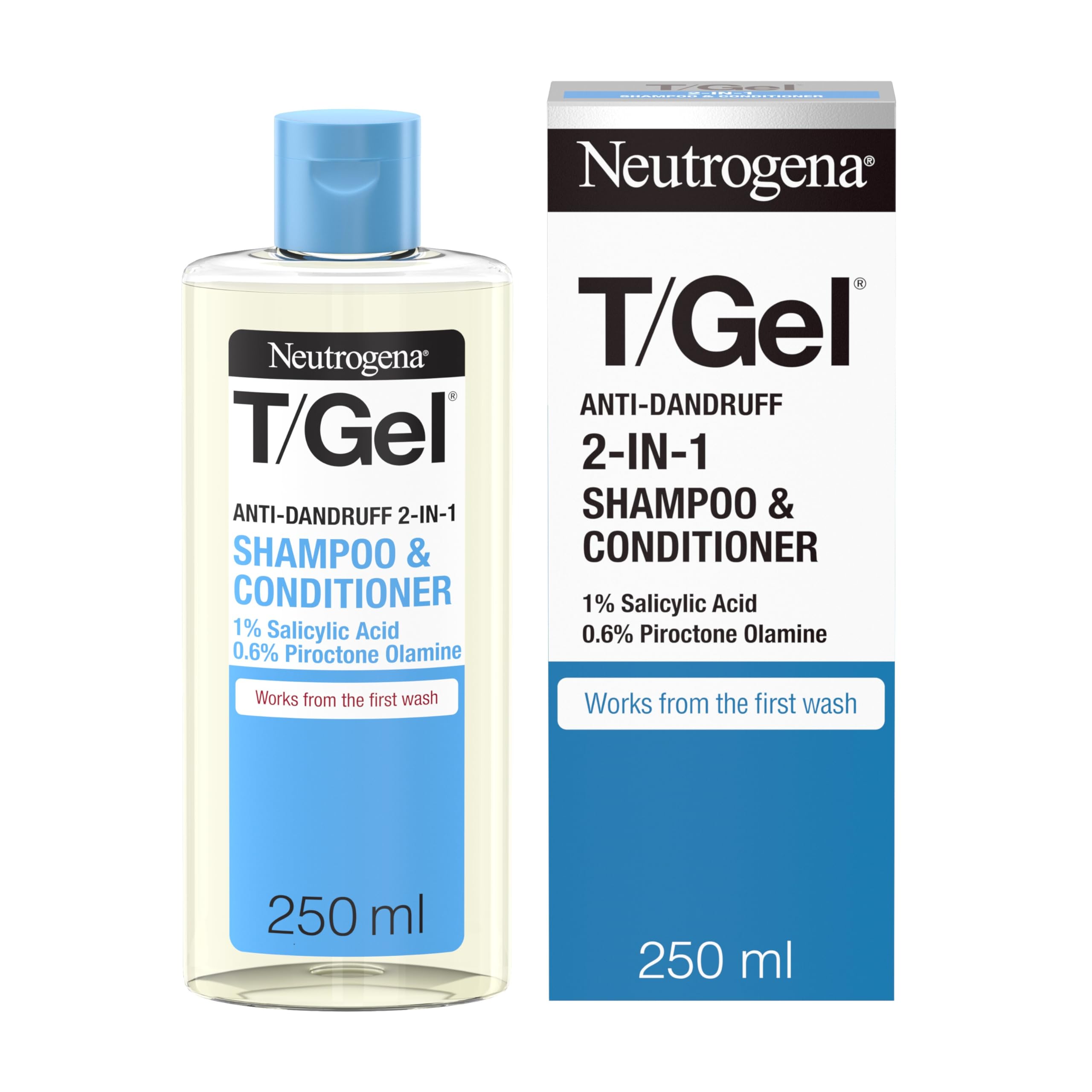 Neutrogena T/Gel 2 in 1 Anti-Dandruff Shampoo and Conditioner (1x 250ml), Shampoo and Conditioner to Help Fight Dandruff From First Wash, Haircare for Soft, Shiny Healthy-Looking Hair and Scalp