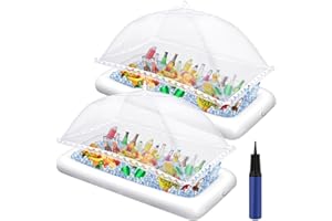 Leitee Inflatable Serving Bar Kit Includes Salad Buffet Tray with Drain Plug Mesh Food Cover Food Drink Containers and Inflat