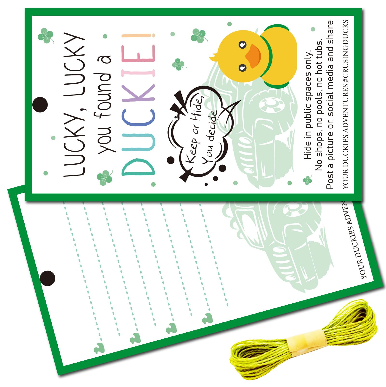 CREATCABIN 50Pcs You've Been Ducked Cruising Rubber Tag With Hole Twine for Car Jeep Party - 2x3.5Inch Double Sided - LUCKY You Found a DUCKIE Keep or Hide