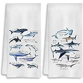 COWEB Whale Decor Towels Set of 2, Species of Whales Decorative Hand Towels for Bathroom, Ocean Bathroom Decor, Coastal Beach Kitchen Towels, Beach House Decor Dish Towels for Kitchen, 16x24 Inches