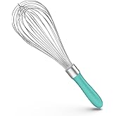 U-Taste Balloon Whisk for Cooking: 18/10 Stainless Steel Kitchen Wire Whisk, 12in Large Heavy Duty Egg Beater, Manual Mixing Tool with 12 High Flex Wires for Stirring, Blending Sauce (Aqua Sky)