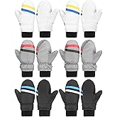SATINIOR 6 Pairs Kids Winter Snow Mittens Gloves Waterproof Toddler Children Warm Baby Ski Gloves for Cold Weather