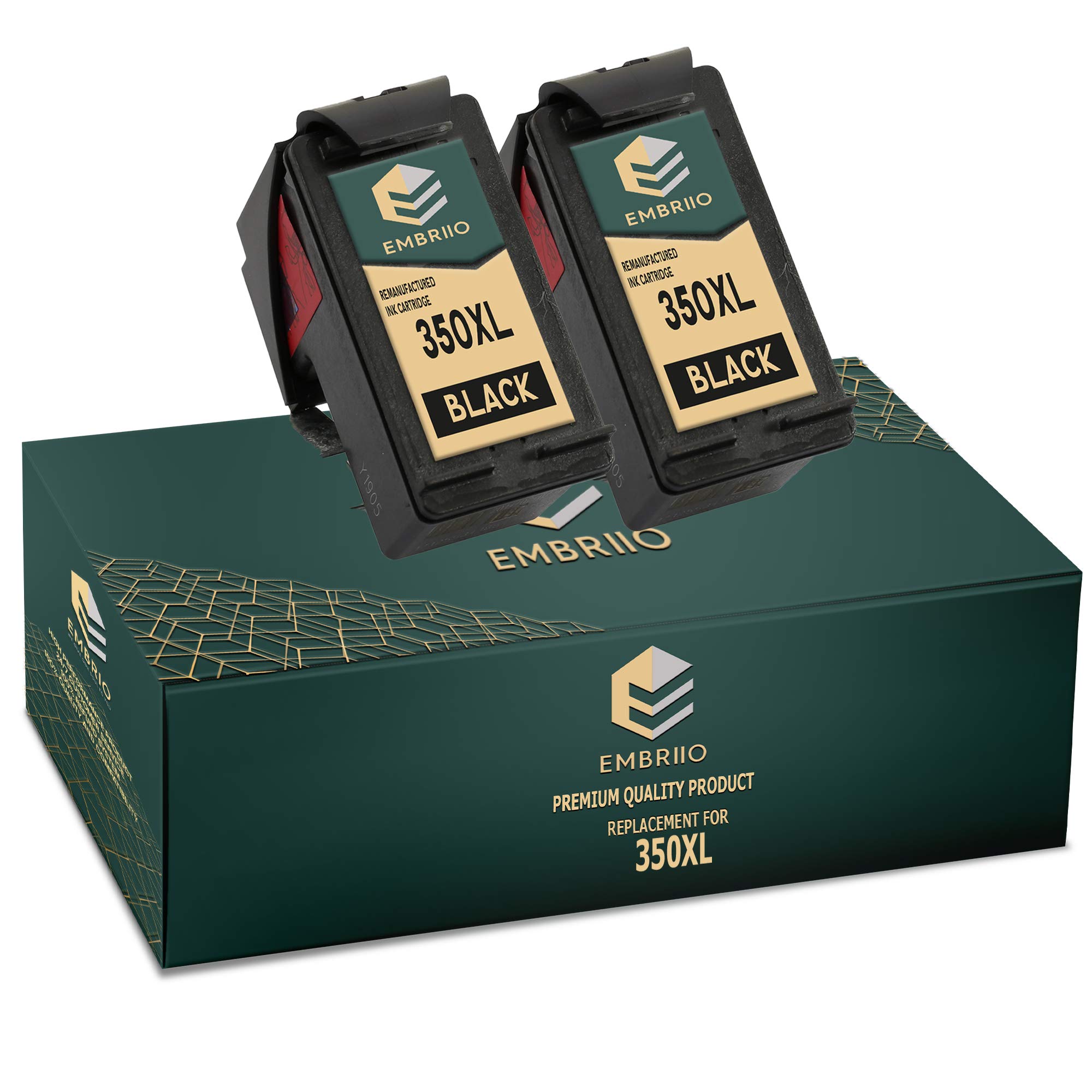 EMBRIIO 350 350XL Black 2 Compatible Ink Cartridges Replacement for HP Photosmart C4280 C4340 C4380 C4424 C4480 C4485 C4524 C4580 C4585 C5280 D5360 Deskjet D4260 D4360 Officejet J6424 J5780 J5785