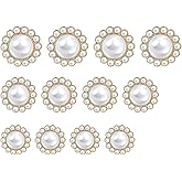 12 PCS Pearl Buttons - Vintage Metal Rhinestone Faux Pearl Buttons Set for Coats, Suits, Knitting, Sweaters, Sewing, Crafting & Handmade Projects