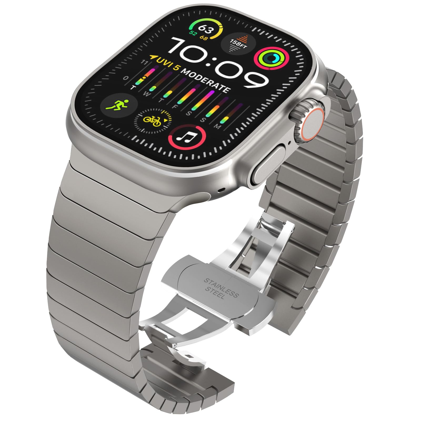 Fullife Metal Strap Compatible with Apple Watch Straps 38mm 40mm 41mm 42mm(Series 11/10),Stainless Steel Replacement Band for iWatch Series 11/10/9/8/7/6/5/4/3/2/1/SE,Titanium