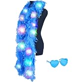 JICASTO Colorful Feather Boas, 6.6ft Boa with 20 Color Lights for Women for Dancing Party Halloween,with Heart Sunglasses