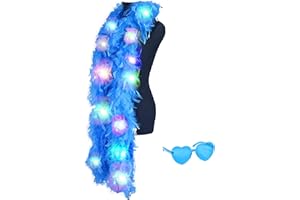 JICASTO Colorful Feather Boas, 6.6ft Boa with 20 Color Lights for Women for Dancing Party Halloween,with Heart Sunglasses