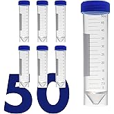 Kashi Scientific 50mL Self Standing Centrifuge Tubes with Screw Cap Lid, Lab Grade Polypropylene Plastic, Skirted, Printed Graduation, Write-on Spot [50mL Self-Standing, 50]