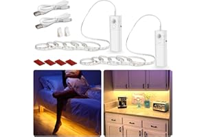 WOBANE Rechargeable Motion Sensor Strip Light, LED Closet Lights,Upgraded Battery Operated LED Strip Light for Wardrobe,Stair,Pantry,Cupboard,Bed,Locker,2700K Warmwhite,6.56ft,2 Pack