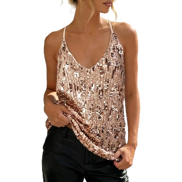 ANRABESS Womens Sequin Tank Tops Sparkle Glitter Shirts Sexy Party