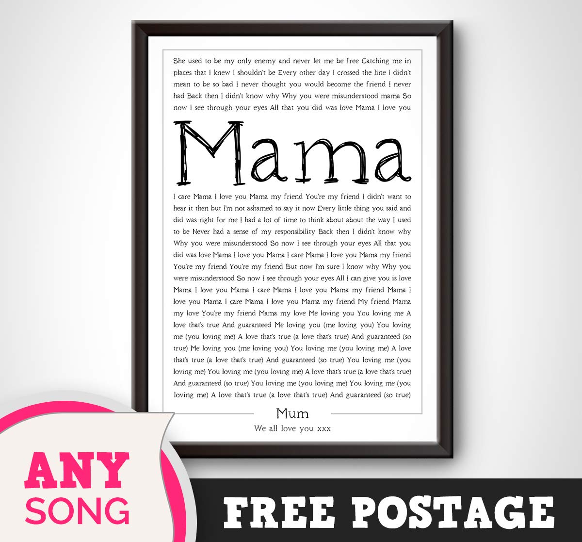 Personalised Song Lyrics Wall Art Print Decor Spice Girls Mama