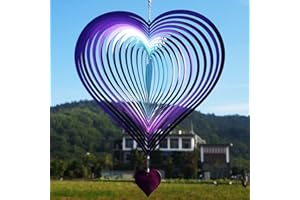 DJUAN Wind Spinner Purple-Green Gradient Love Heart 3D Metal Hanging Wind Spinners Worth Gift Stainless Steel Yard Art Decorations Indoor/Outdoor Kinetic Wind Sculptures & Spinners