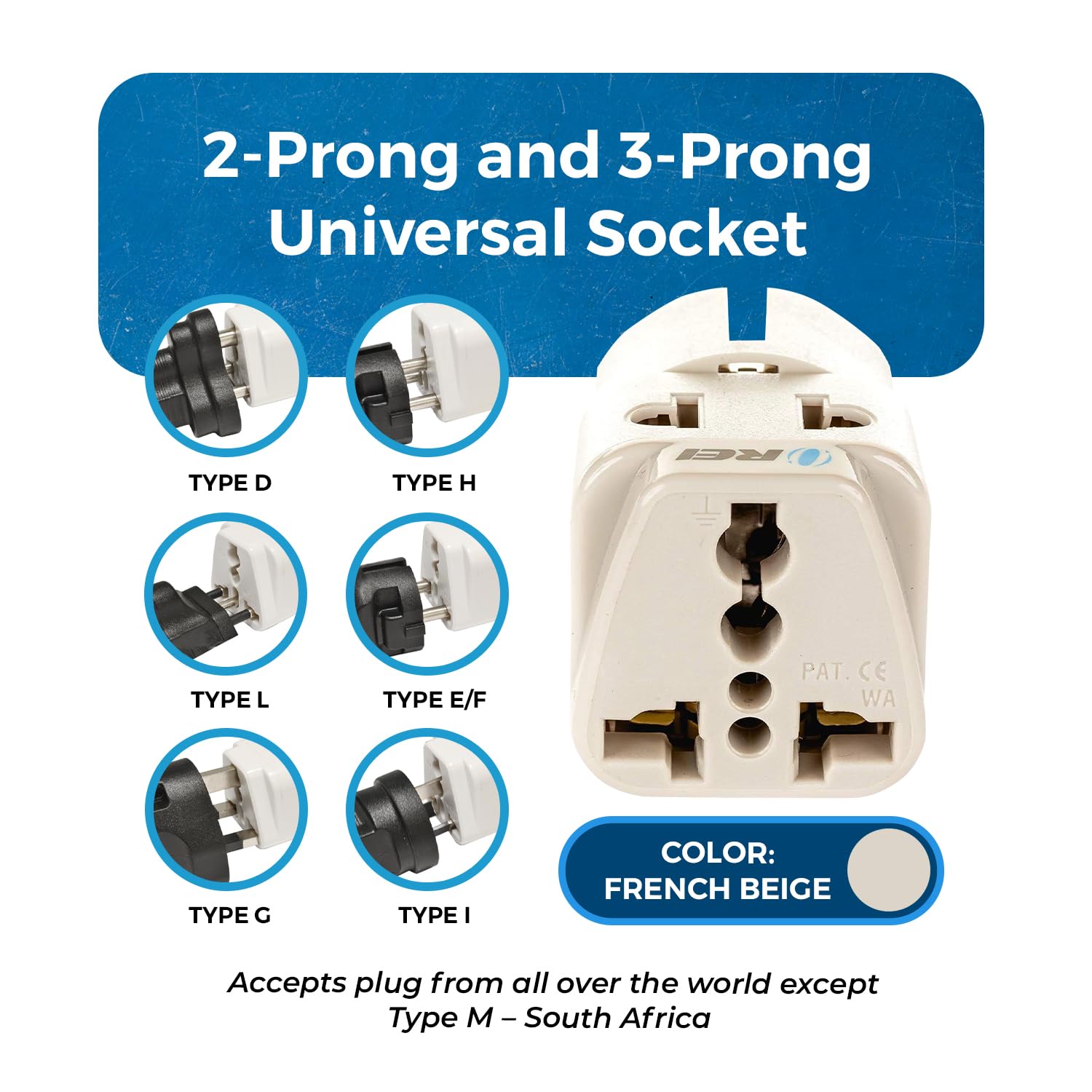 OREI European Power Adapter Plug, Perfect for Travel To Europe, Germany, France, Spain, Norway, Korea - Universal Socket - Type E/F Outlet - 2 Inputs - Safe Grounded Connection