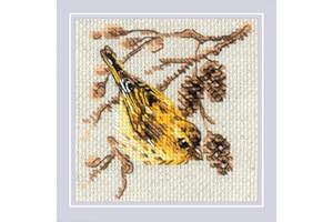 RIOLIS - Siskin 2329, Cross Stitch Kits 4"x4" Animals Cross Stitch Kits for Beginners & Advanced, Crossstitching Kit Adult, N
