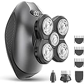 Electric Razor for Men, 5-in-1 Multi-Function Electric Shavers for Men, IPX7 Waterproof Bald Head Shaver with LED Display, Rechargeable Beard Trimmer Body Hair Trimmer, Ideal Gifts for Husband (Black)