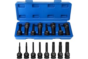 Impact Torx Socket Set 8 Pieces, T30 T40 T45 T50 T55 T60 T70 T80 Cr-Mo Impact Grade, 1/2" Drive Torx Bit Socket Set with Case