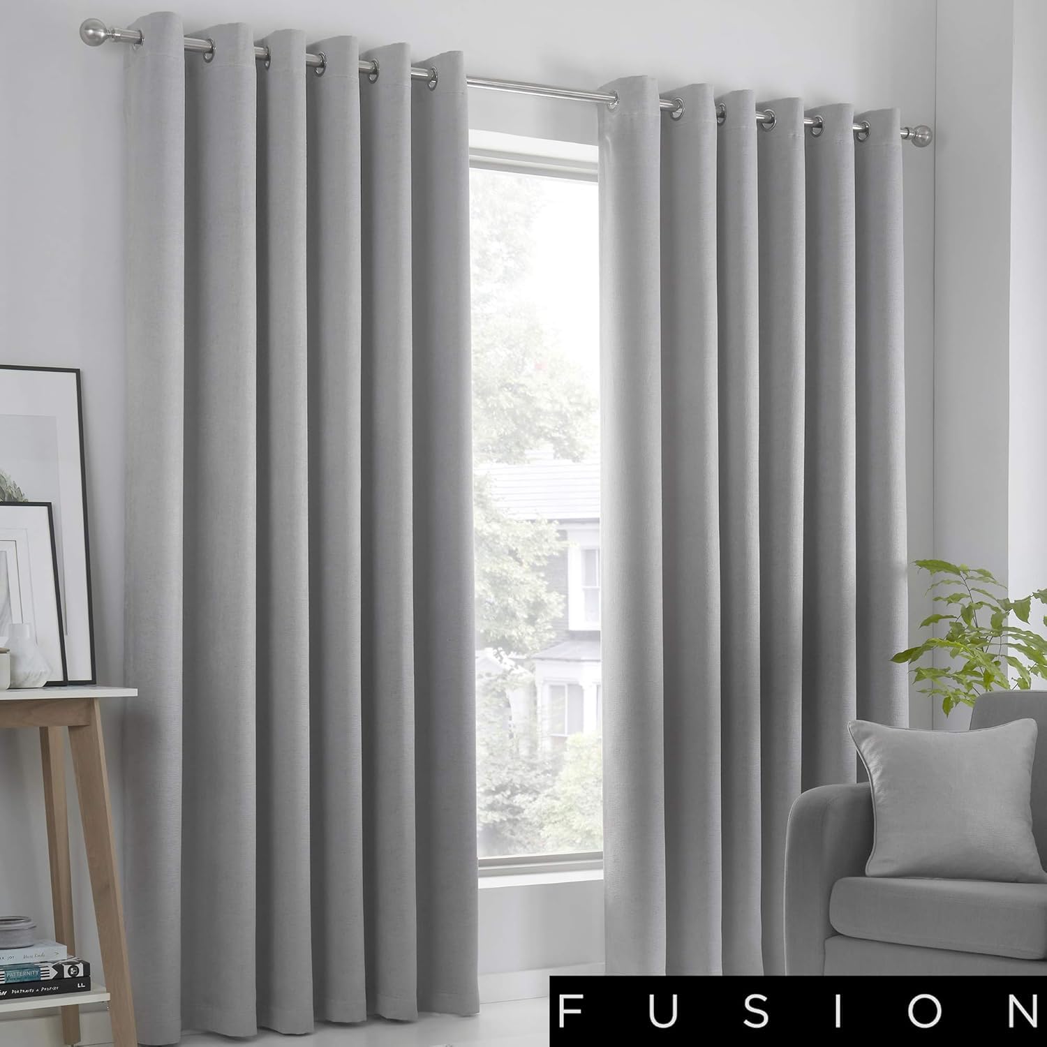 Fusion Strata Woven Eyelet Lined Curtains, Silver, 90 x 108 Inch