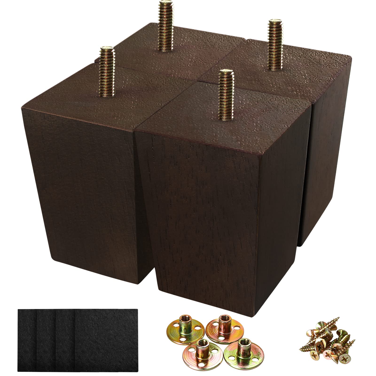 KOIKEY Sofa Bed Wooden Furniture Legs 10cm Heavy Duty Solid Wood Square Replacement Feet for Cabinets Chair Coffee Table Couch Armchair Dresser, Walnut Colour Set of 4