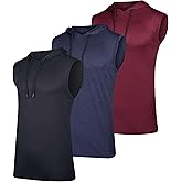 Real Essentials 3 Pack: Mens Dry-Fit Active Hooded Tank Top - Workout Sleeveless Hoodie Drawstring (Available in Big & Tall)