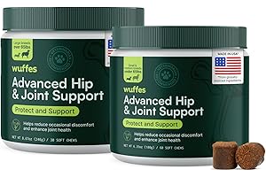 Wuffes Advanced Dog Hip and Joint Supplement with Glucosamine, Chondroitin, Omega 3, MSM, and Green Lipped Mussel, (Pack of 2, Small & Large Breed)