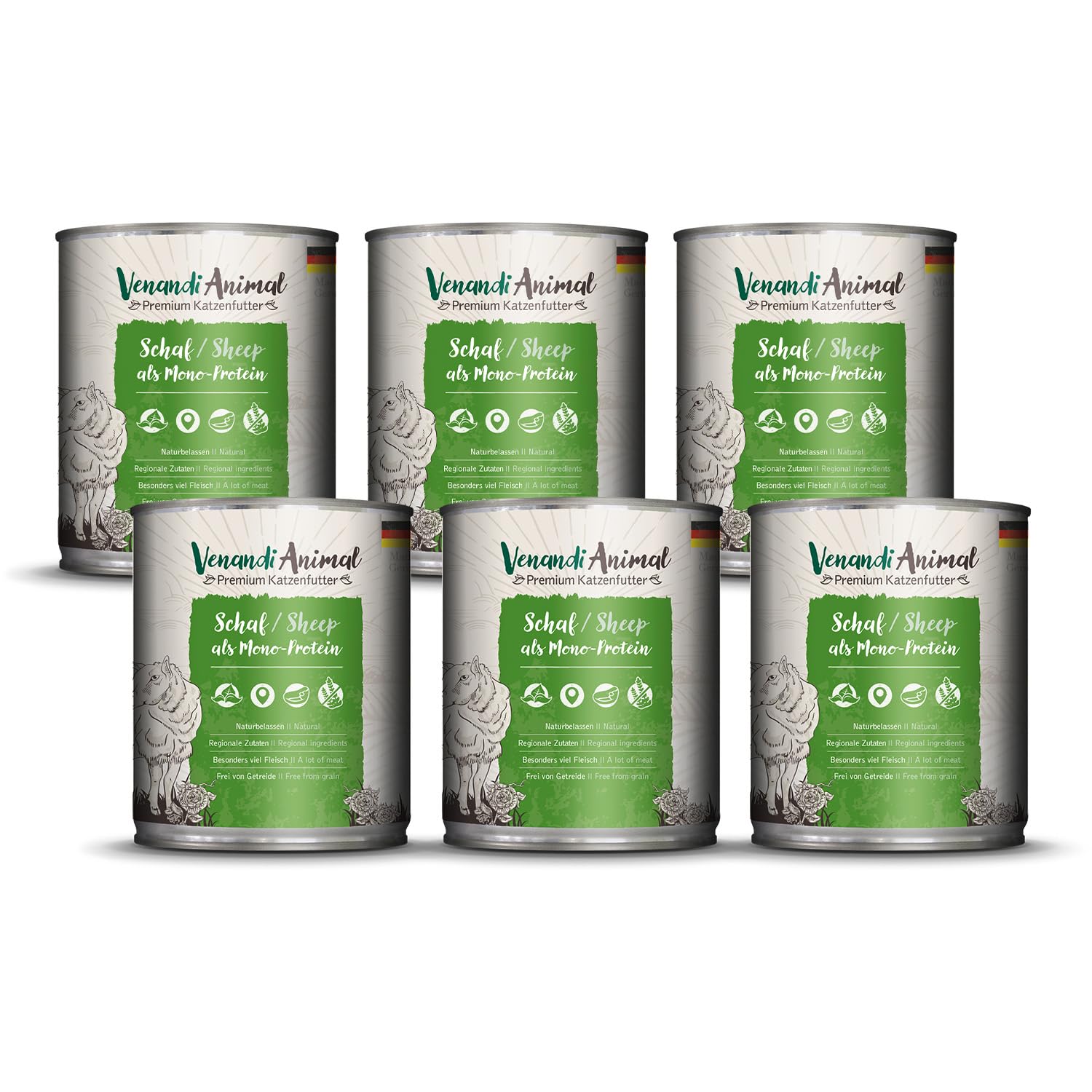 Venandi Animal Premium Cat Food, Sheep as Monoprotein, Wet Food, Grain-Free and Natural, Pack of 6 (6 x 800 g)