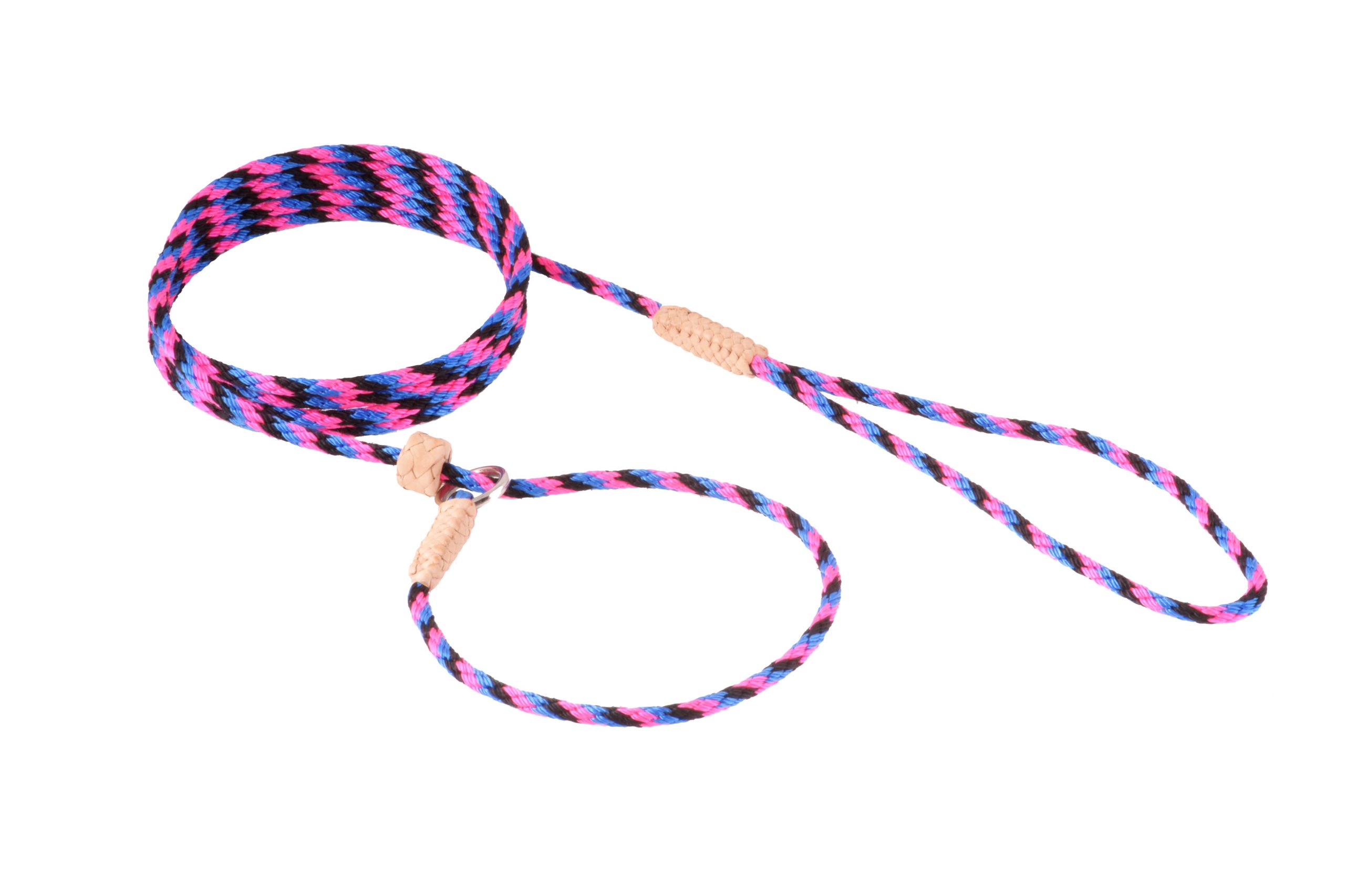Alvalley Nylon Dog Training Leash with Stopper - Adjustable Nylon Rope Comes with Braided Leather at Ends - Tagua Bead Stopper Slip Lead - Suitable for Walking, and Training