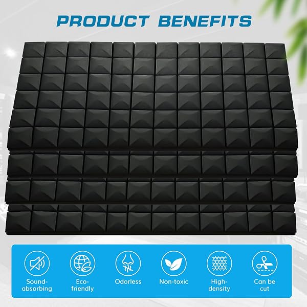 2 PCS ACOUSTIC PANELS,48”X24”X2” SOUND PROOF FOAM PANELS FOR WALLS,HIGH DENSITY FIRE RESISTANT & NOISE ABSORBING FOR STUDIO, OFFICE, HOME (BLACK, 2 PACK)