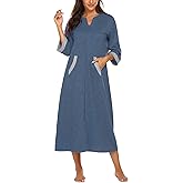 Ekouaer Robes for Women 3/4 Sleeves Zipper Robe Zip Front Housecoat with Pockets