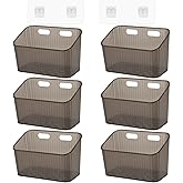DANHMAO 6Pcs Storage Organizer Bins Wall Mounted Organizer Basket Large Size Clear Plastic Makeup Organizer Adhesive Hanging Bin for Bathroom Kitchen Pantry(Grey)