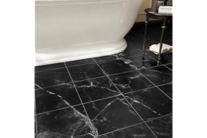 ZRJT 40-Pack Peel and Stick Floor Tiles Vinyl Floor 12 x 12 inch Self Adhesive Waterproof Flooring Planks DIY for Bathroom, Kitchen, Living Room, RV, Cover 40 Sq. Ft, Black Vein Marble