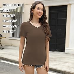 Elesomo Womens Tshirts V Neck Short Sleeve Cotton