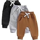 Toddler Baby Boys Girls Sweatpants 3 Pack Solid Color Elastic Waist Bottom Pants Newborn Infant Trousers