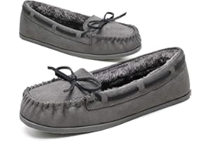 KOLILI Womens Faux Fur Moccasin Slippers, Indoor Outdoor Warm & Cozy House Shoes with Durable Rubber Sole