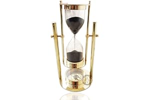 Brass Sand Timer Hour Glass Sand Glass Clock 8 inch Item Decorative With Compass