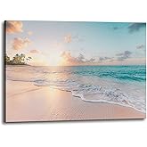 Inpraradiso Beach Canvas Wall Art Bathroom: Seascape Coastal Picture Ocean Sunset Scene Print Tropical Seaside Painting Sea Seashore Artwork for Living Room Bedroom Decorations 24 x 16 Inches
