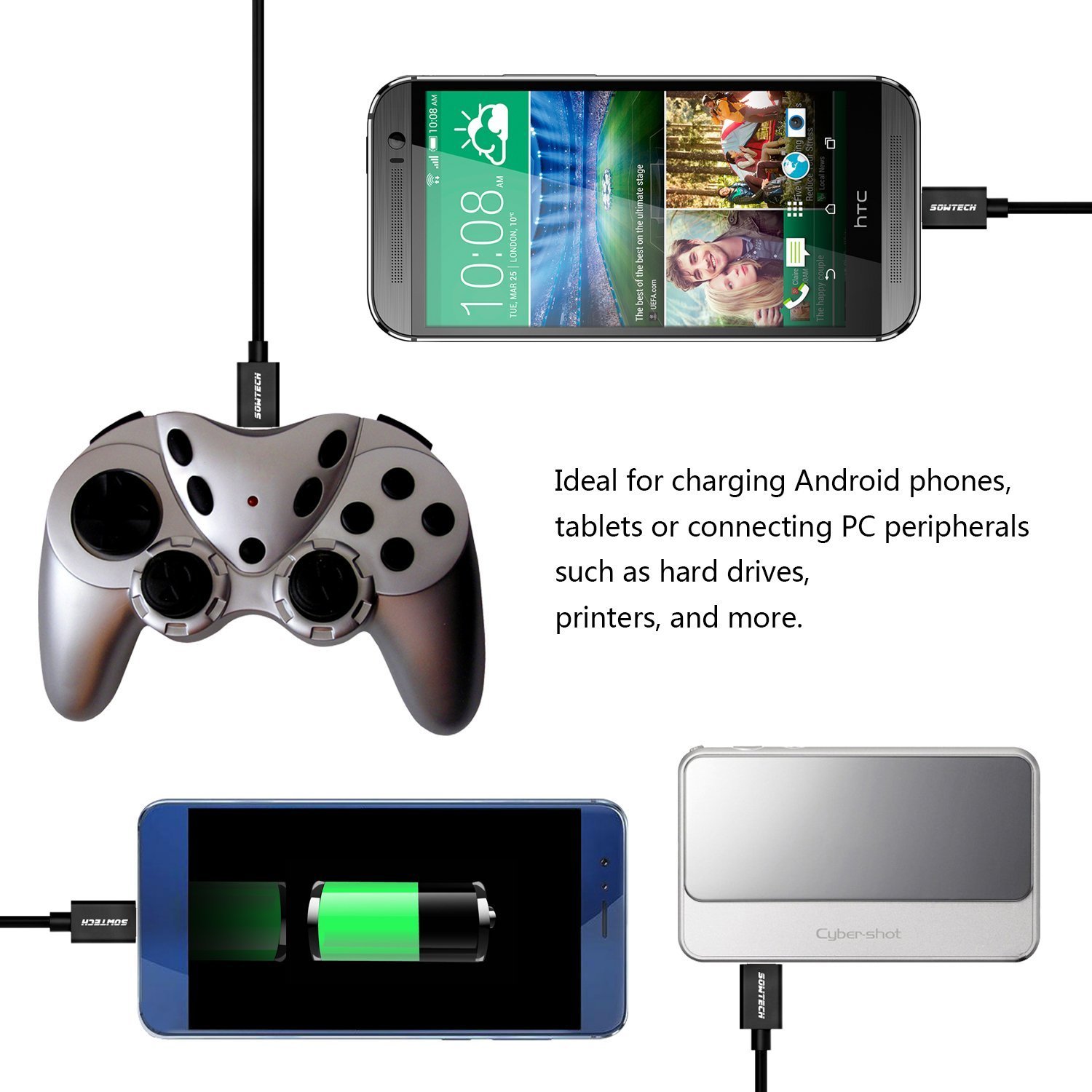 Micro USB Cable SOWTECH 3 Pack 3.3ft/1M Premium Micro USB Interconnects High Speed USB 2.0 A Male to Micro B Sync and Charging Cords for Samsung HTC Motorola Nokia and Android