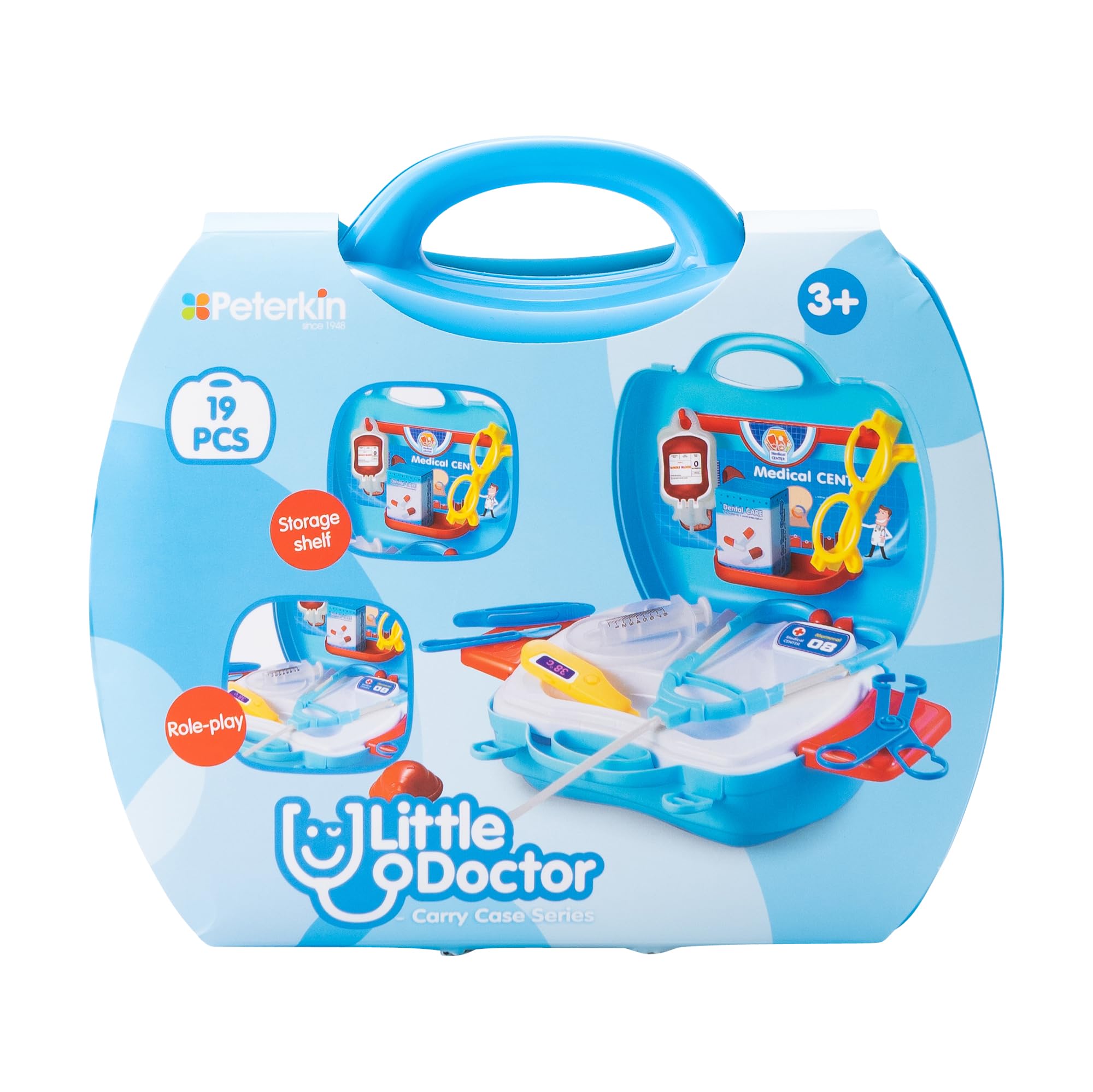 PETERKIN | Little Doctor Carry Case Toy | 19 piece, brightly coloured, plastic doctor's set in a sturdy 24cm carry case | Roleplay Toys | Ages 3+