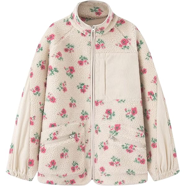 For Love & Lemons Women's Saide Floral Fleece Jacket, Blue, S at