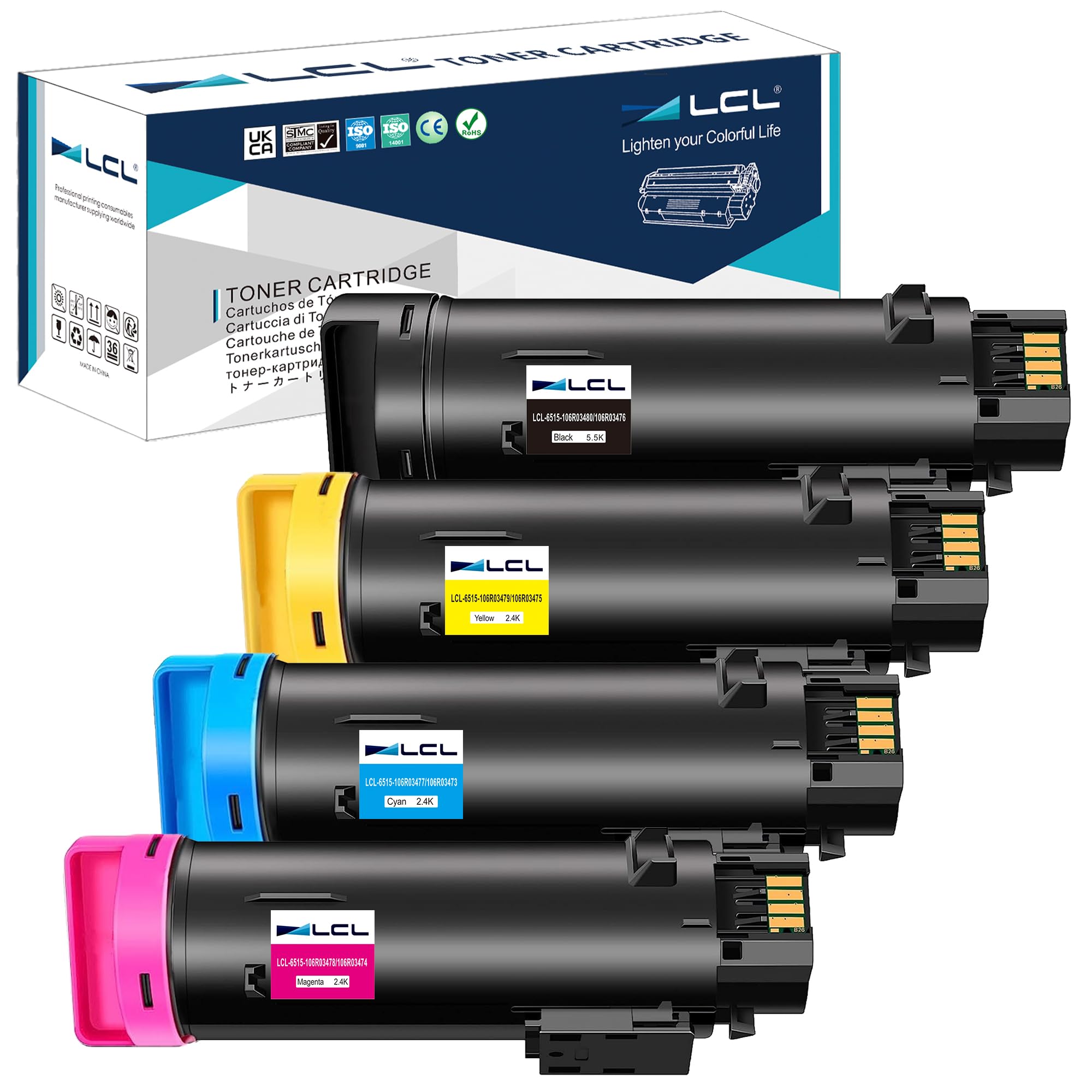 LCL 6510 6515 Toner Cartridge Replacement for Xerox 6515 6510 6515DNI 6515DNW 6515N 6515NW for Xerox 106R03480 106R03477 106R03478 106R03479 (1BK 1C 1M 1Y)