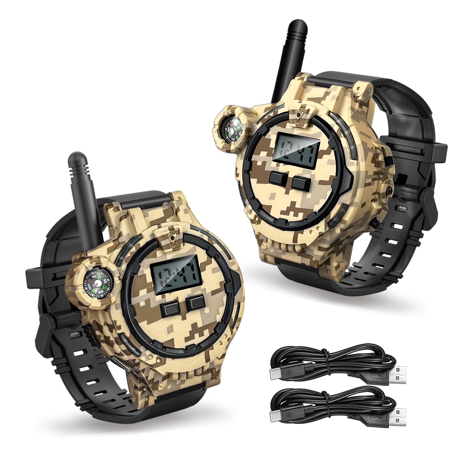 Rechargeable Walkie Talkies for Kids,Two-Way Radio Walky Talky with Flashlight Children Long Range,2 Pack Interphone Toy for Kid Age 6-12 Outdoor Game for Kids Ages 4-8 Gifts for Boy and Girl, Camo