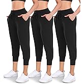 Women's 3 Pack Capri Sweatpants with Pockets - High-Waist Yoga Joggers Athletic Running Leggings for Workout, Gym, Lounge